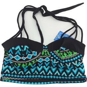 100 Degrees NWT M (8-10) Blue Black Swim Top